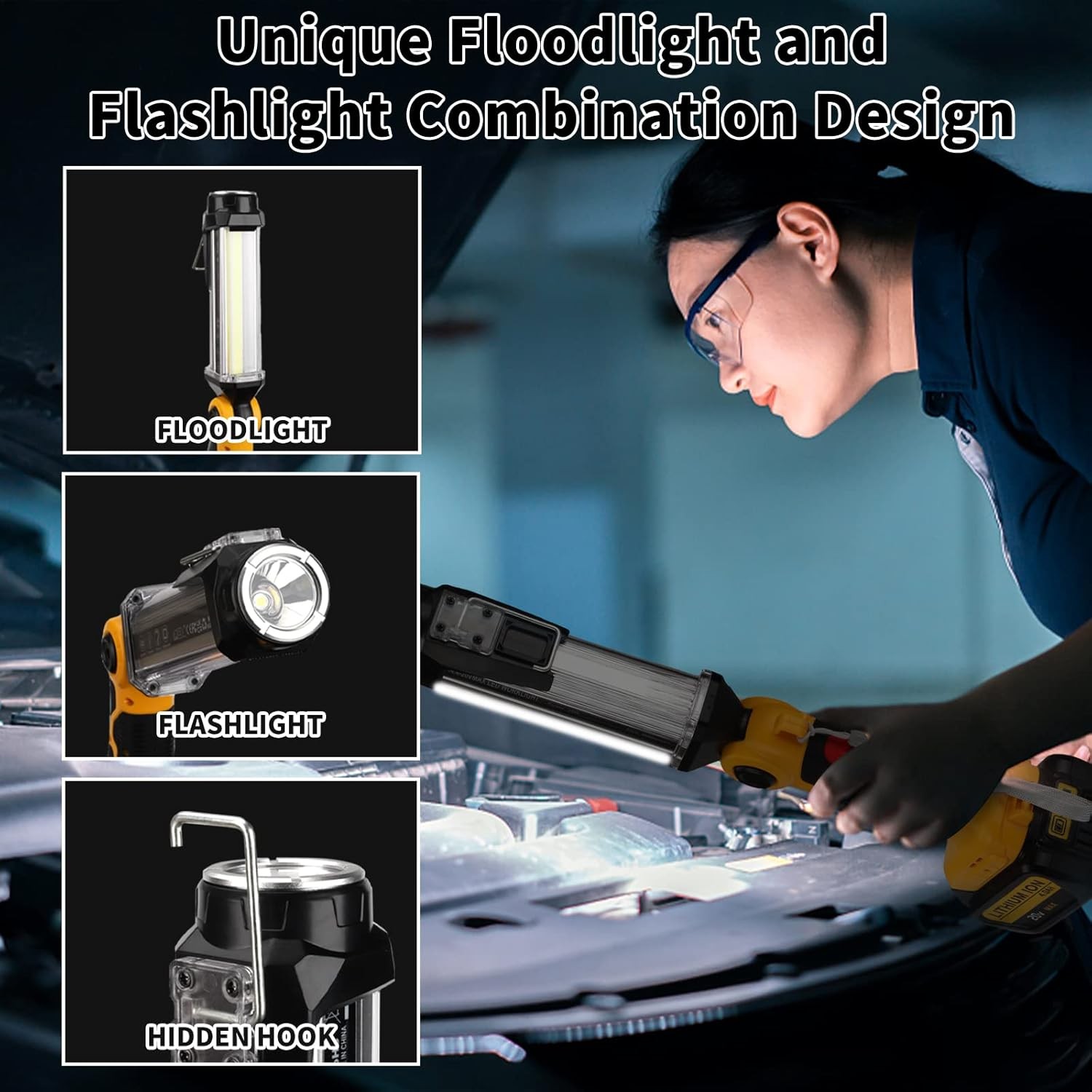 2000LM LED Work Light for Dewalt 20V Li-ion Battery 35W Flashlight for Camping