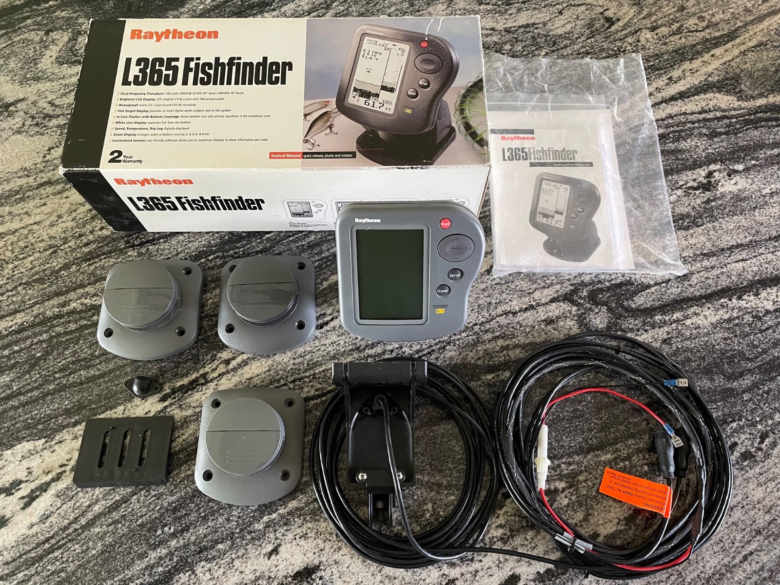 Raytheon L365 Fishfinder with Transducer & Wiring Harness in Excellent Condition