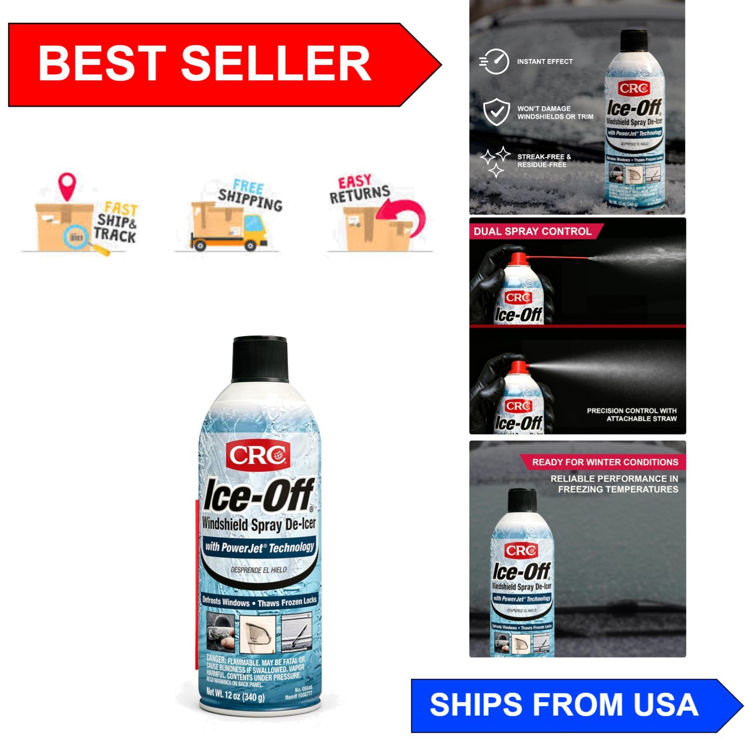 Harmless Ice-Off Windshield Spray De-Icer - 12 Oz for Safe Winter Driving