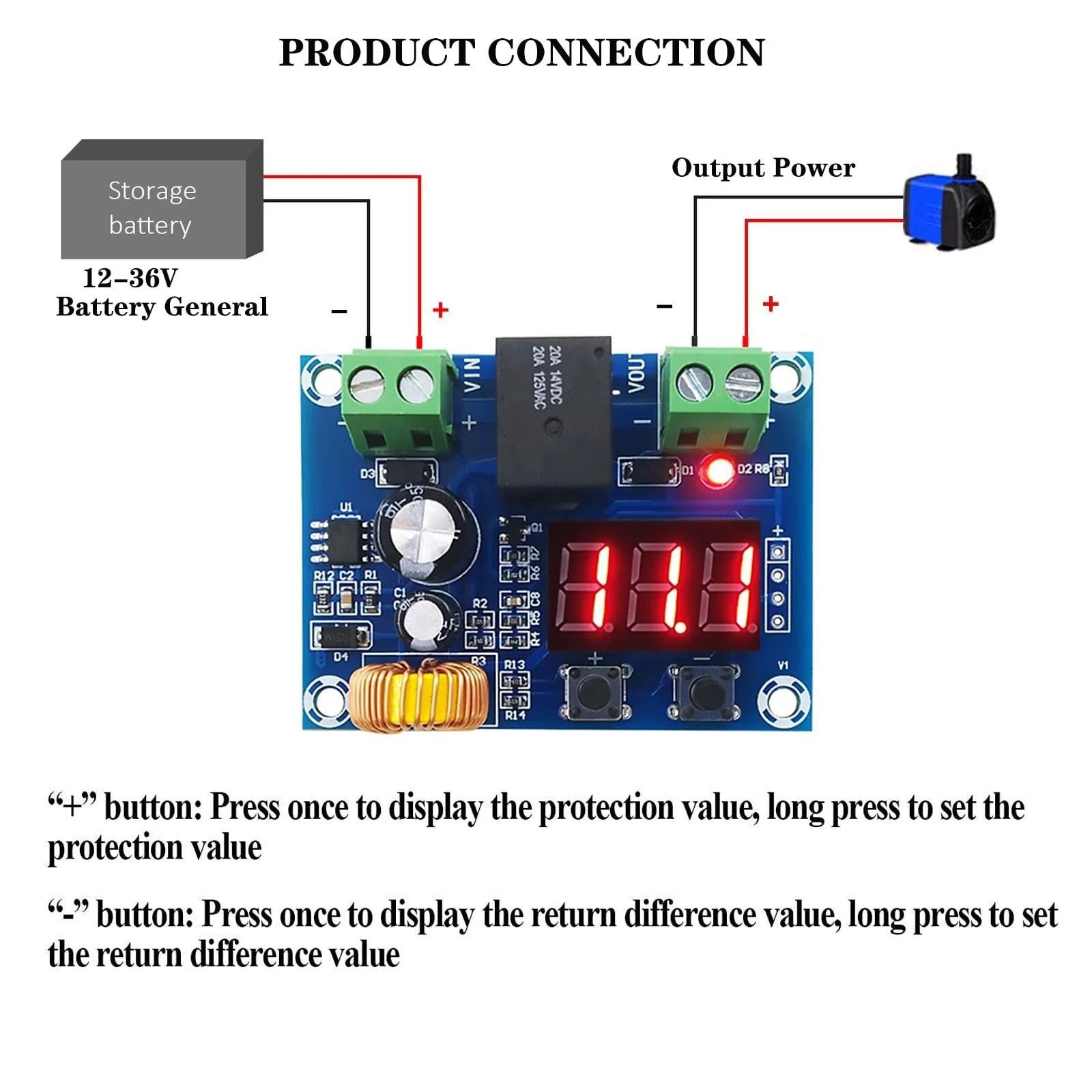 2* DC12V-36V Battery Low Voltage Cut Off On Switch Controller Protection Module