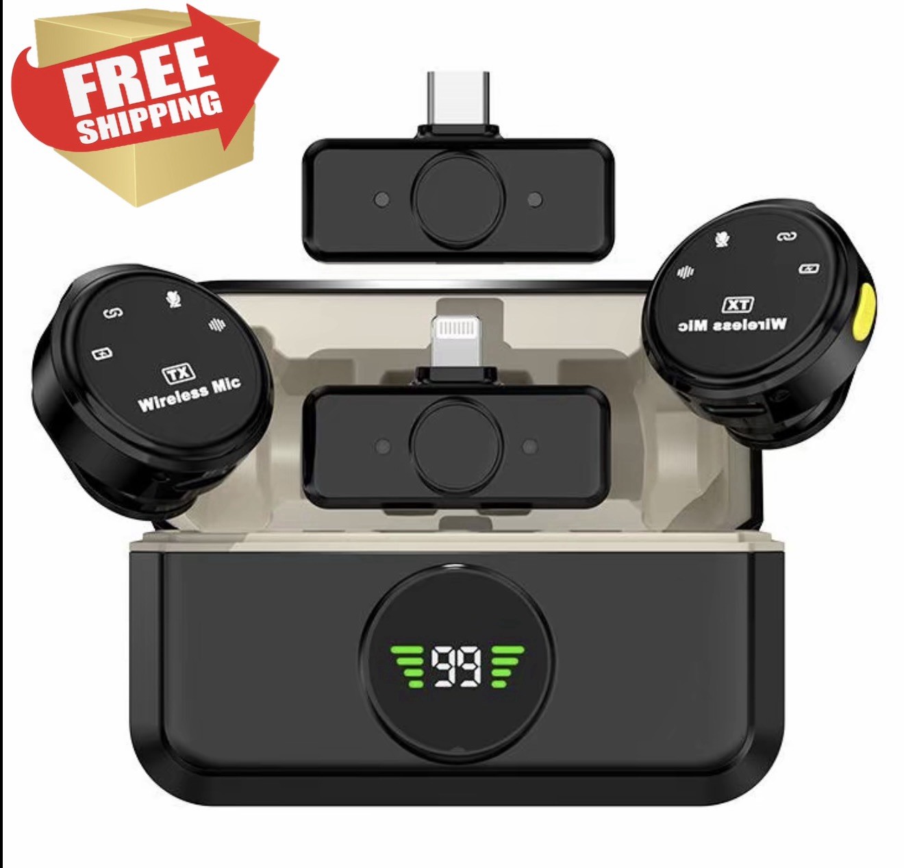 3 in 1 Microphone for iPhone/Android/Camera, Wireless Lavalier Microphone