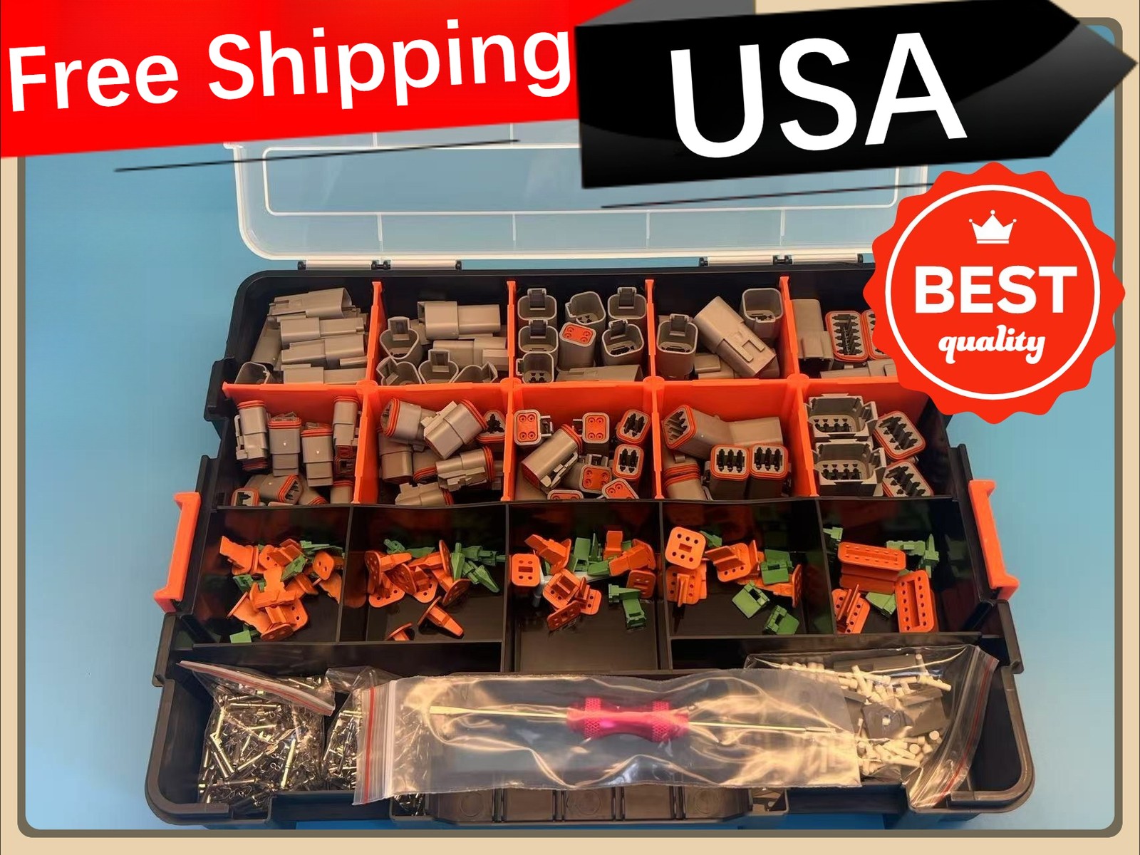 750pcs New Deutsch DT Connector Plug Kit for 14 16 18 20 AWG Stamped Contact Kit