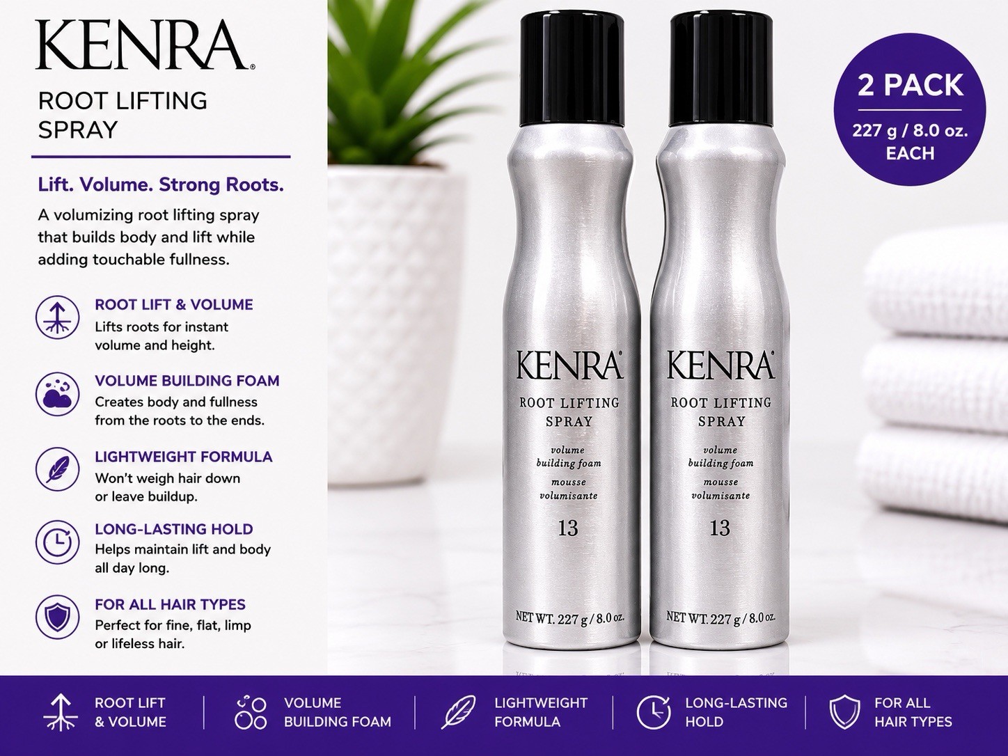 Kenra Root Lifting Spray 13 Volume Building Foam 8 Oz 227g Duo Pack Strong Hold