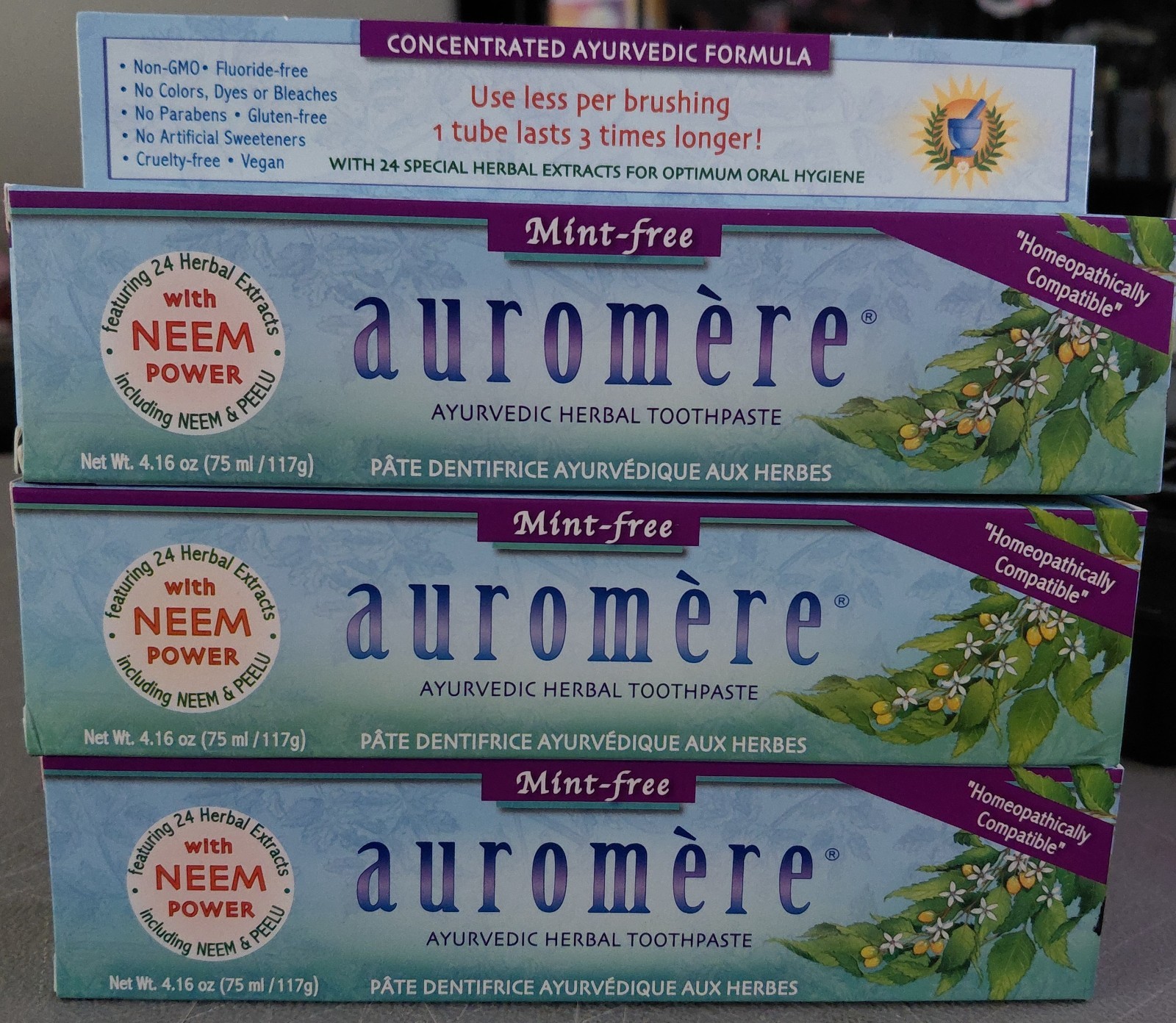 Auromere Ayurvedic Herbal Neem & Clove Toothpaste-Mint Free-4.16 oz each. 3PACK