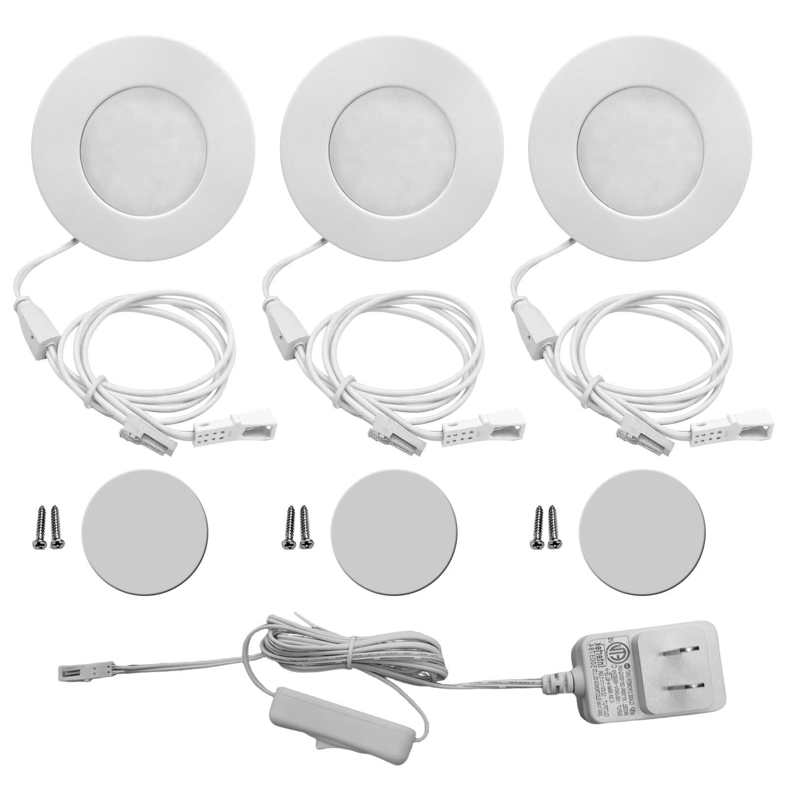 3 PCS Linkable LED Cabinet Lighting Kit Slim Metal Puck Lights CCT White