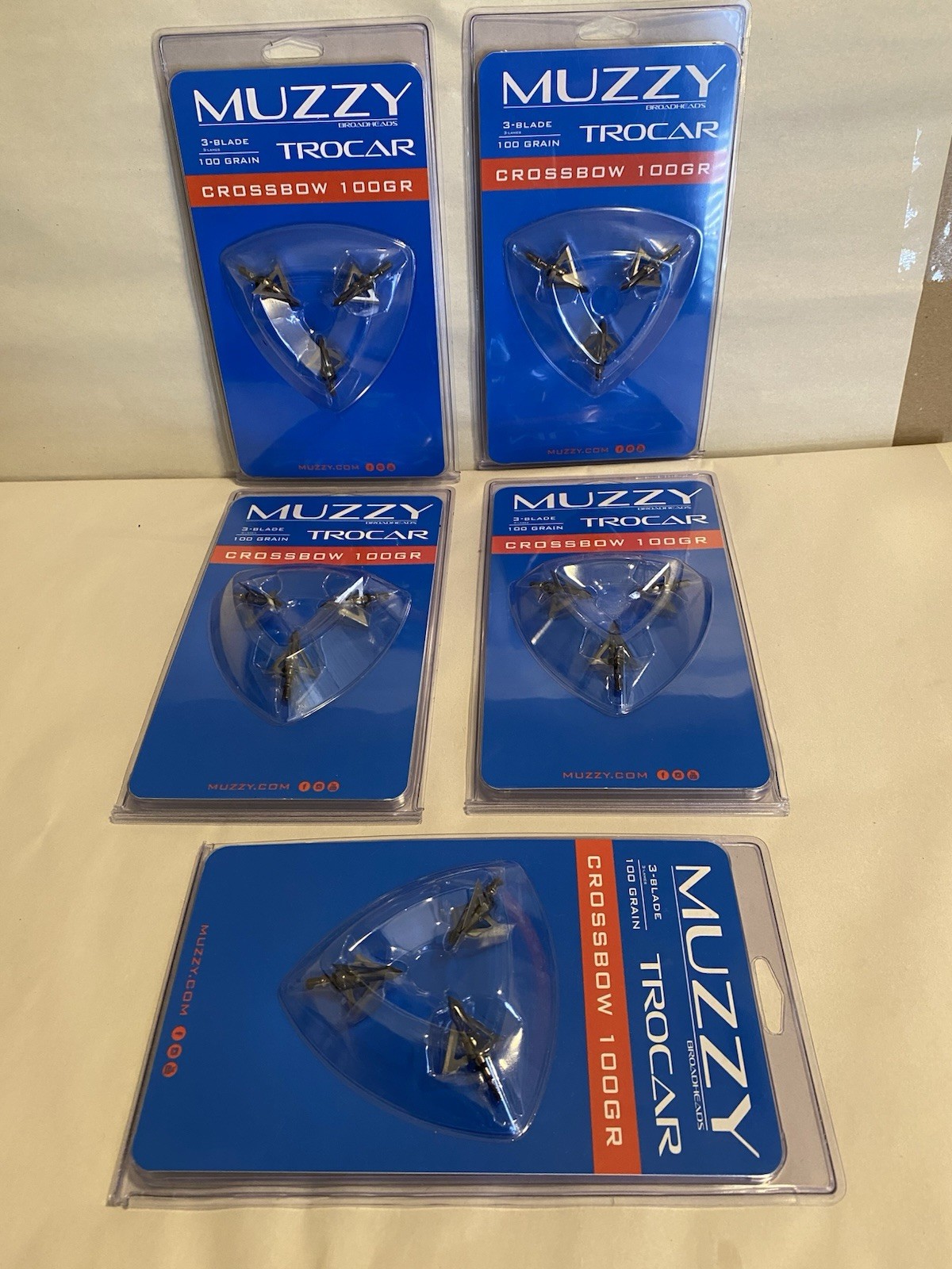 5 Sets of 3 NEW Muzzy Trocar  Crossbow 1 3/16 ,3 blade 100 Gr 3 Broadheads