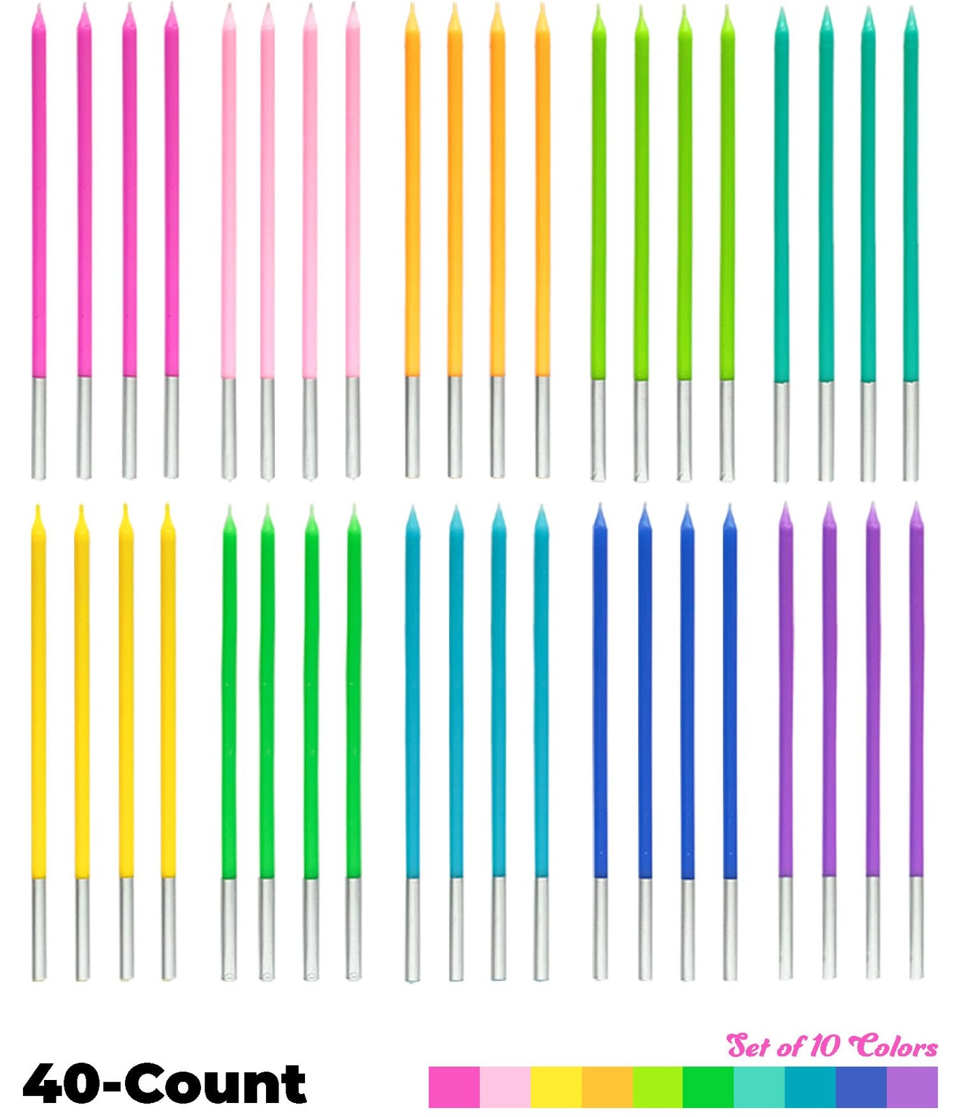 Apluselection 40-Count Rainbow Birthday Candles, Tall Thin Birthday Cake Can...