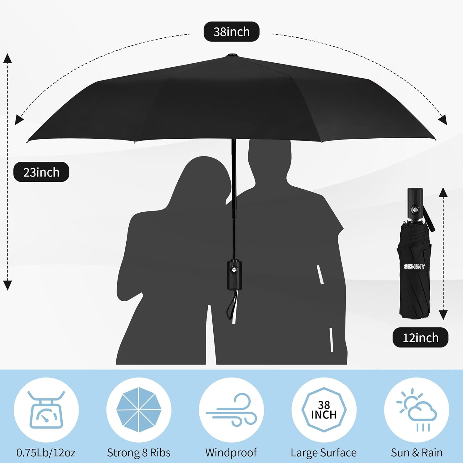 Windproof Travel Umbrella, Automatic Folding Compact Umbrella, Portable Sun & Ra