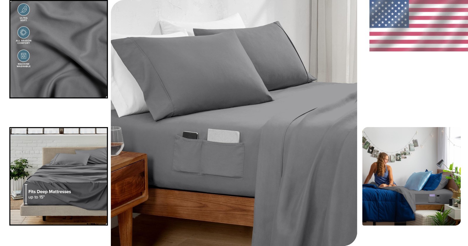 Luxury Ultra-Soft Full Sheet Set - 1800Thread Count Microfiber, Grey Color