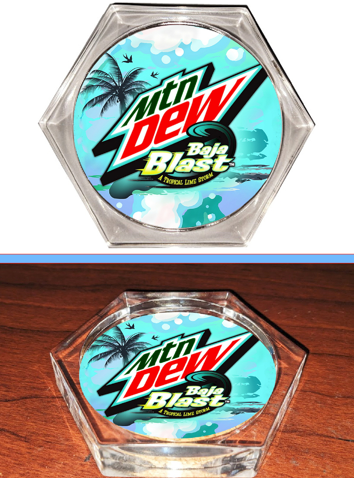 Mountain Mt Mtn Dew Baja Blast Hexagon Acrylic Coaster with Real Cork Backing