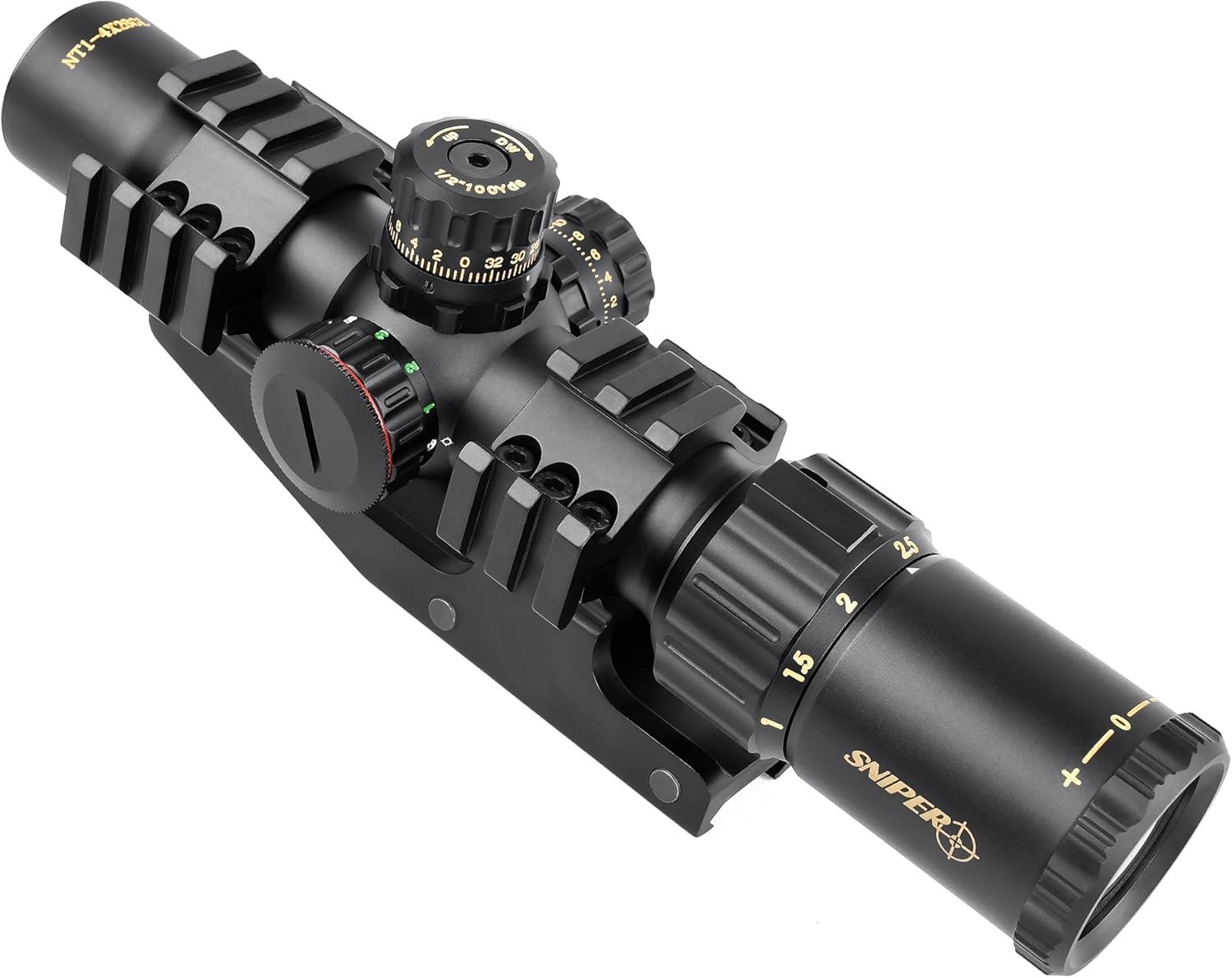 Sniper Rifle Scope 1-4X28 LPVO Scope Compact Mil-Dot Reticle w/1-Piece Mount