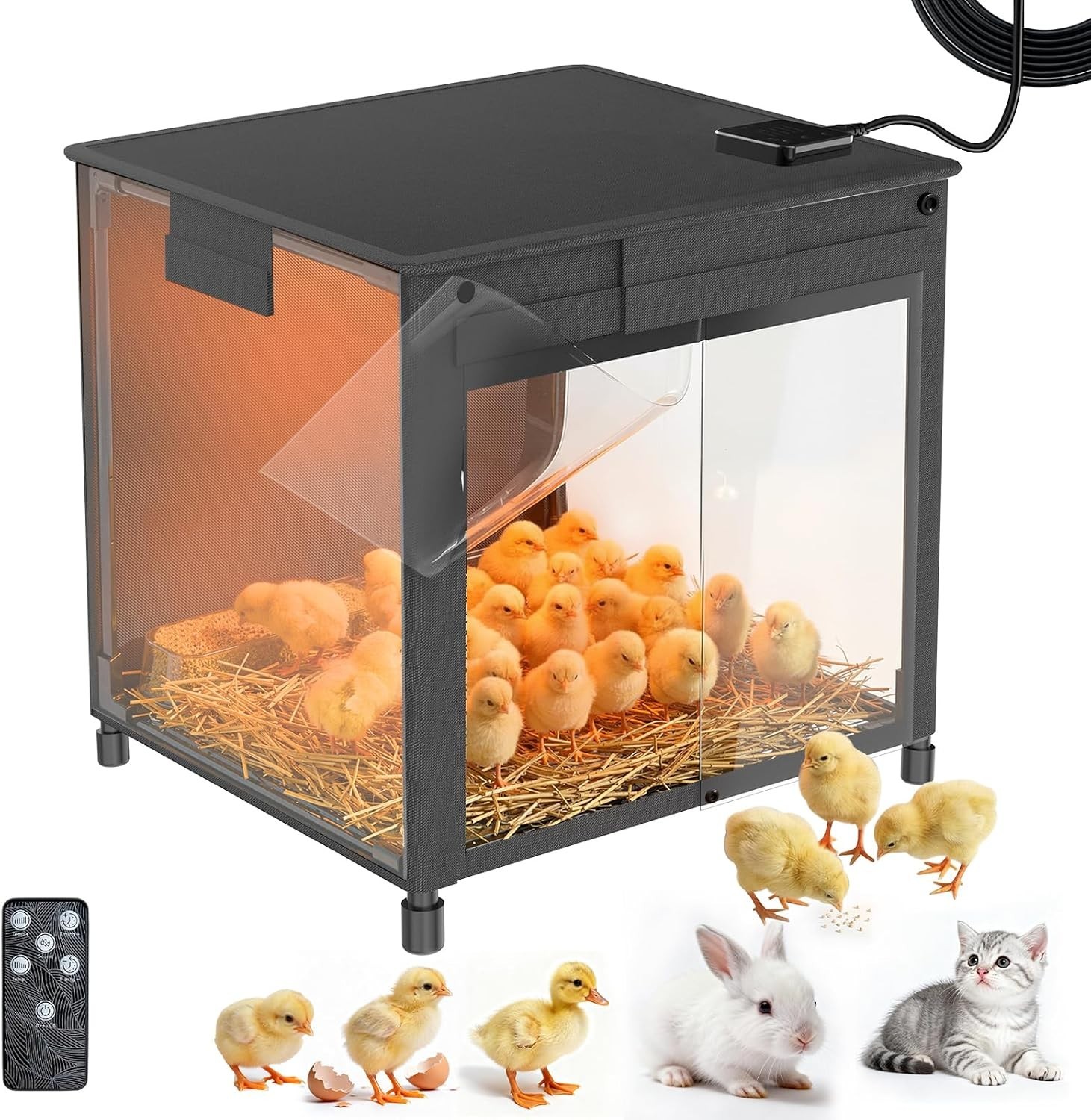 BROODER BOX FOR CHICKS, ADJ. TEMPS 77-95° TIMER, FEEDER 200W DUCKS QUAILS NEW