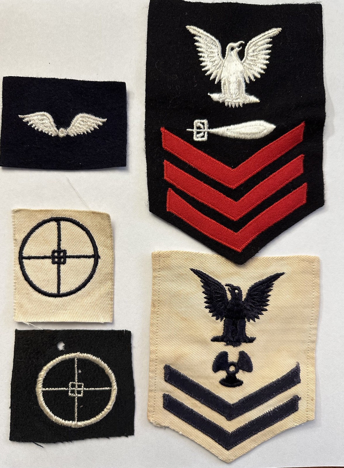 Five WW2 WWII US Navy Ratings PATCHs
