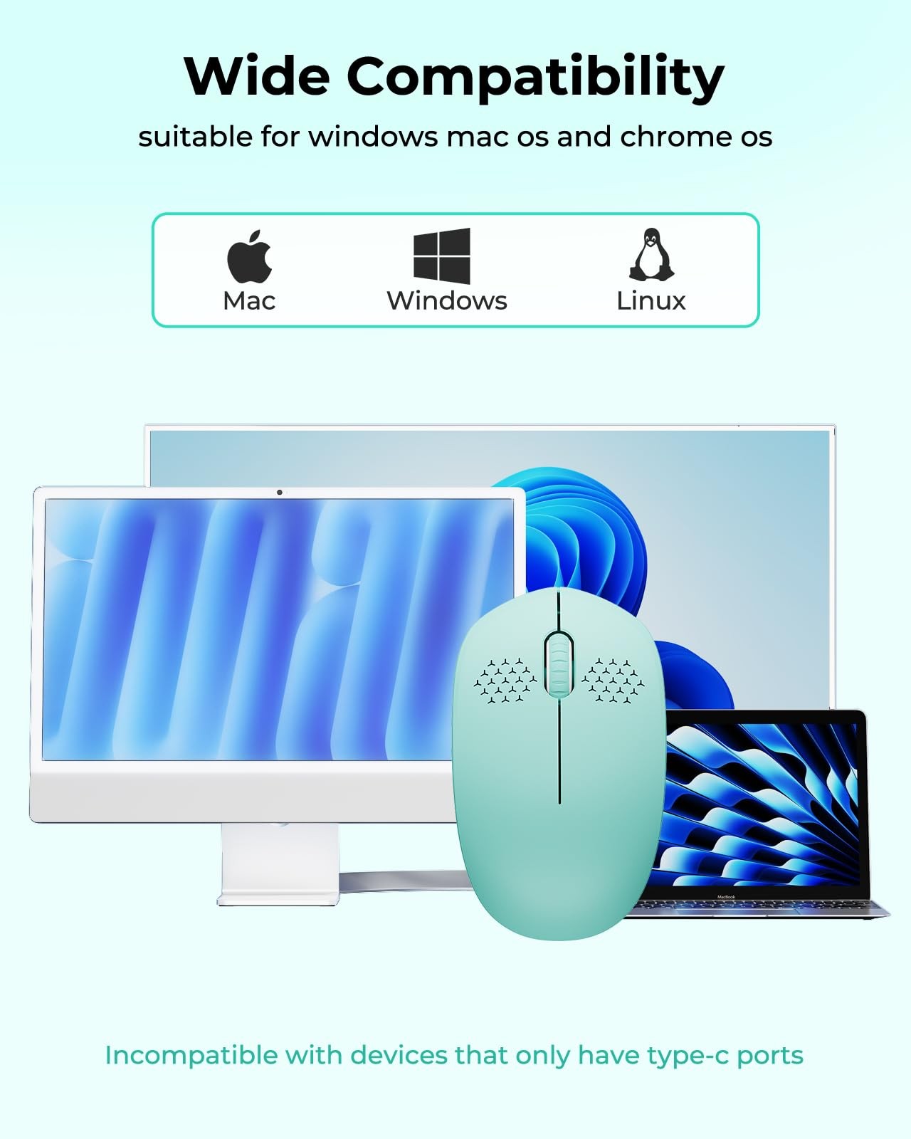 seenda Wireless Mouse 2.4G Noiseless USB Receiver Portable Computer Laptop PC