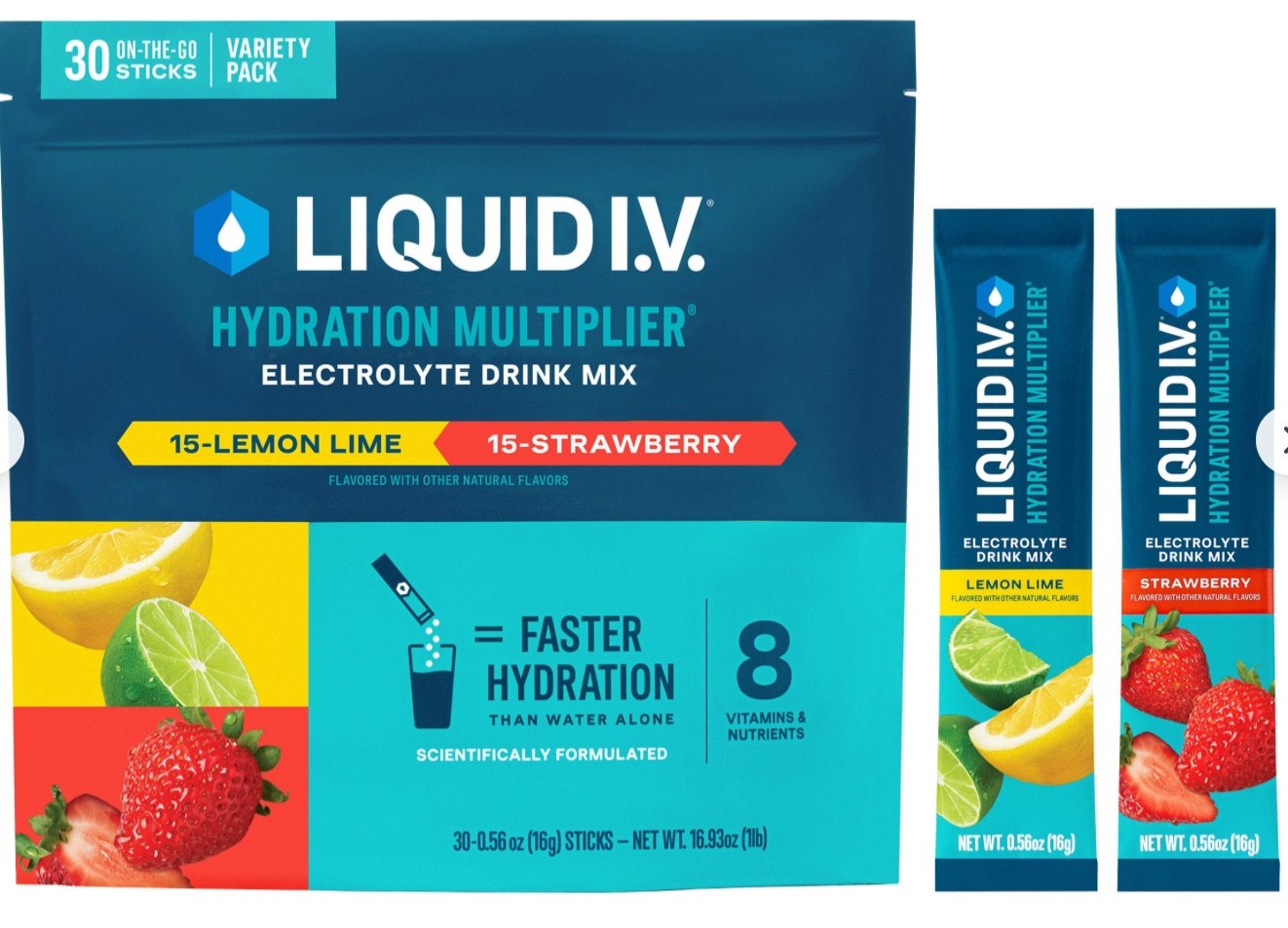 Liquid I.V. Hydration Multiplier 30 Stick 15 Strawberry 15 Lemon Lime NEW