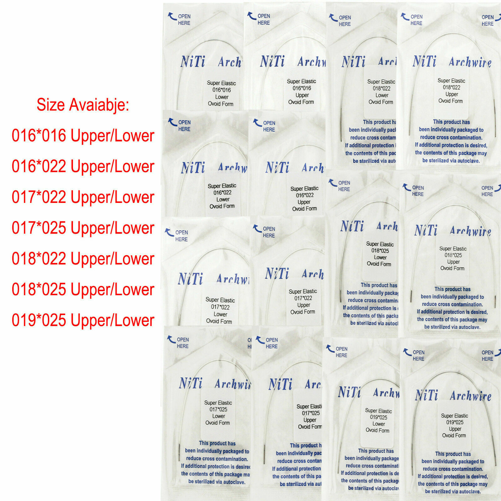 Dental Rectangular Niti Arch Wire Ovoid Super Elastic White/Teeth Color Coded