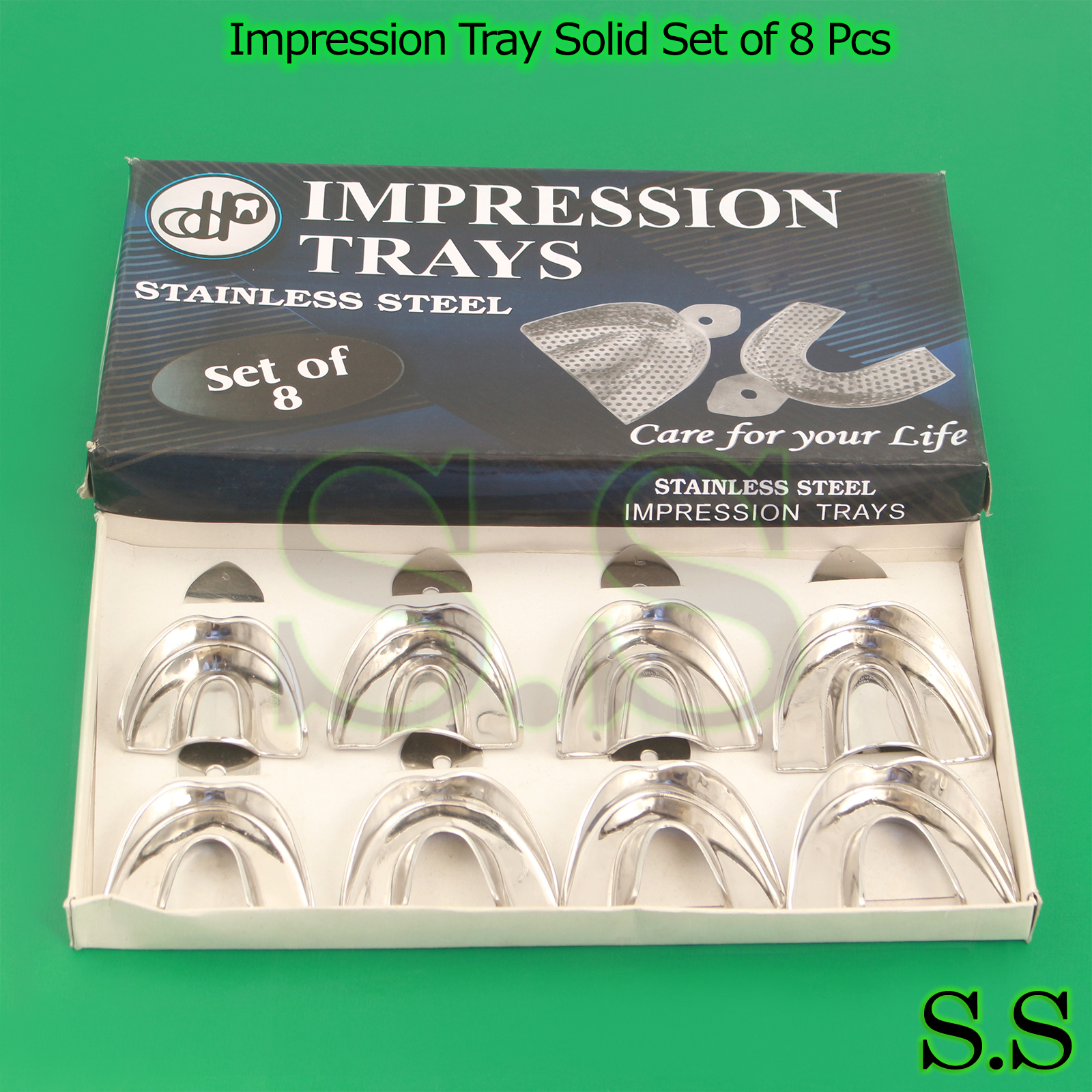 3 Set of 8 Impression Tray Solid - Stainless Steel Kit- New