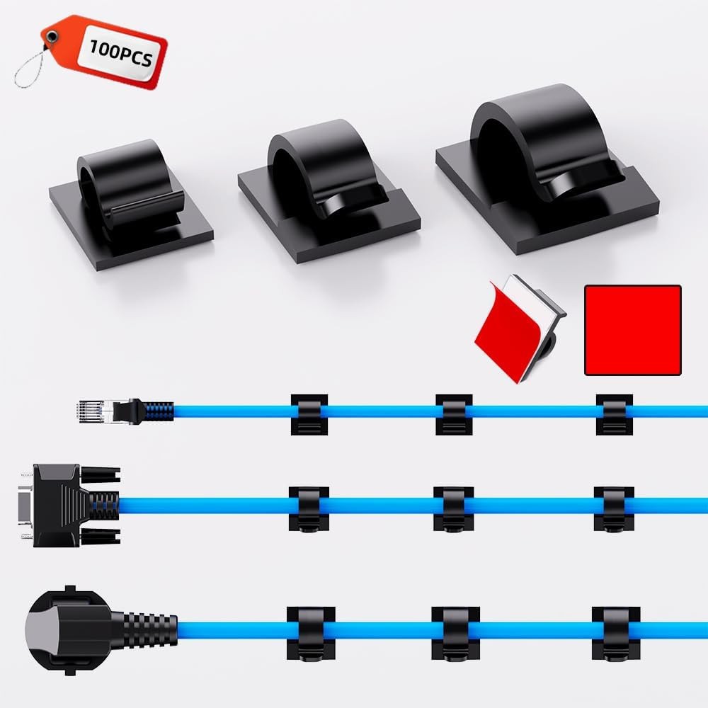 100 PCS Adhesive Cable Clips Cord Organizer (Small, Medium,Large),Wire Holder...