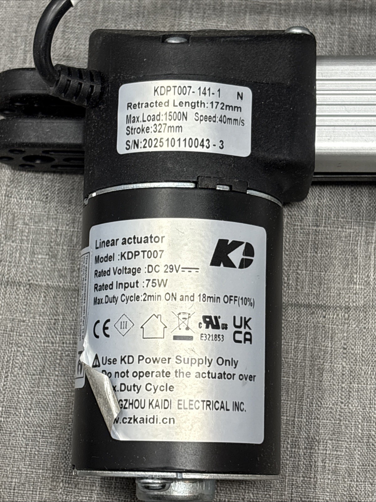 Kaidi Linear Actuator Motor Model KDPT007-141 for Power Recliner Lift Chair Sofa