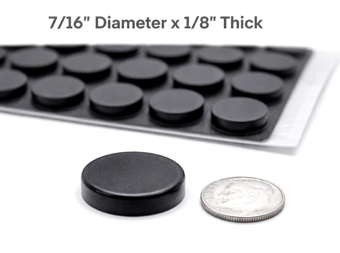 7/16" x 1/8" Black Silicone Rubber Bumper Pads Peel & Stick Cabinet Door 32 Pack