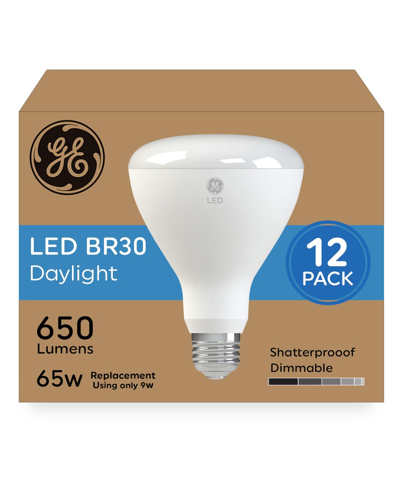 LED Light Bulbs 65W Daylight BR30 Indoor Floodlights 12 Pack GE Watt