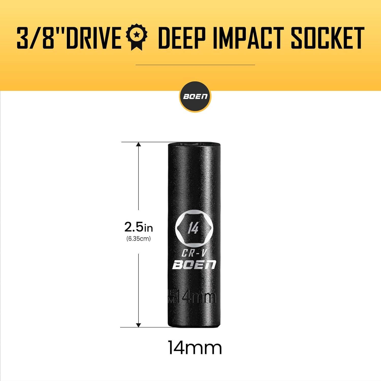 BOEN 3/8" Drive Deep Impact Sockets, Premium Socket, 14mm