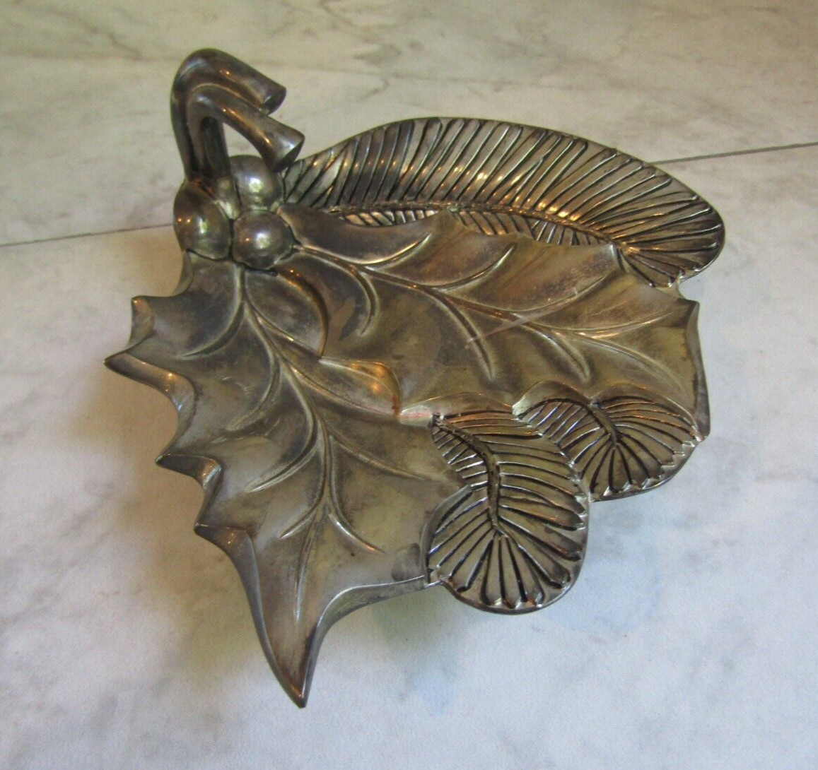 Vintage Holly Leaves Silver Plate Candy Dish Nut Bowl - International Silver Co