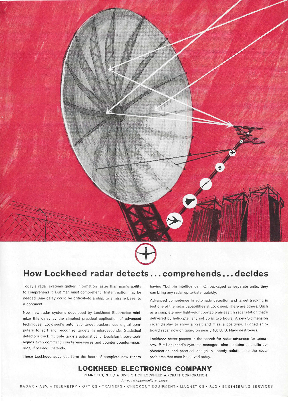 1964 Lockheed Electronics Print Ad ~Radar Systems/Auto Target Trackers~ Cold War