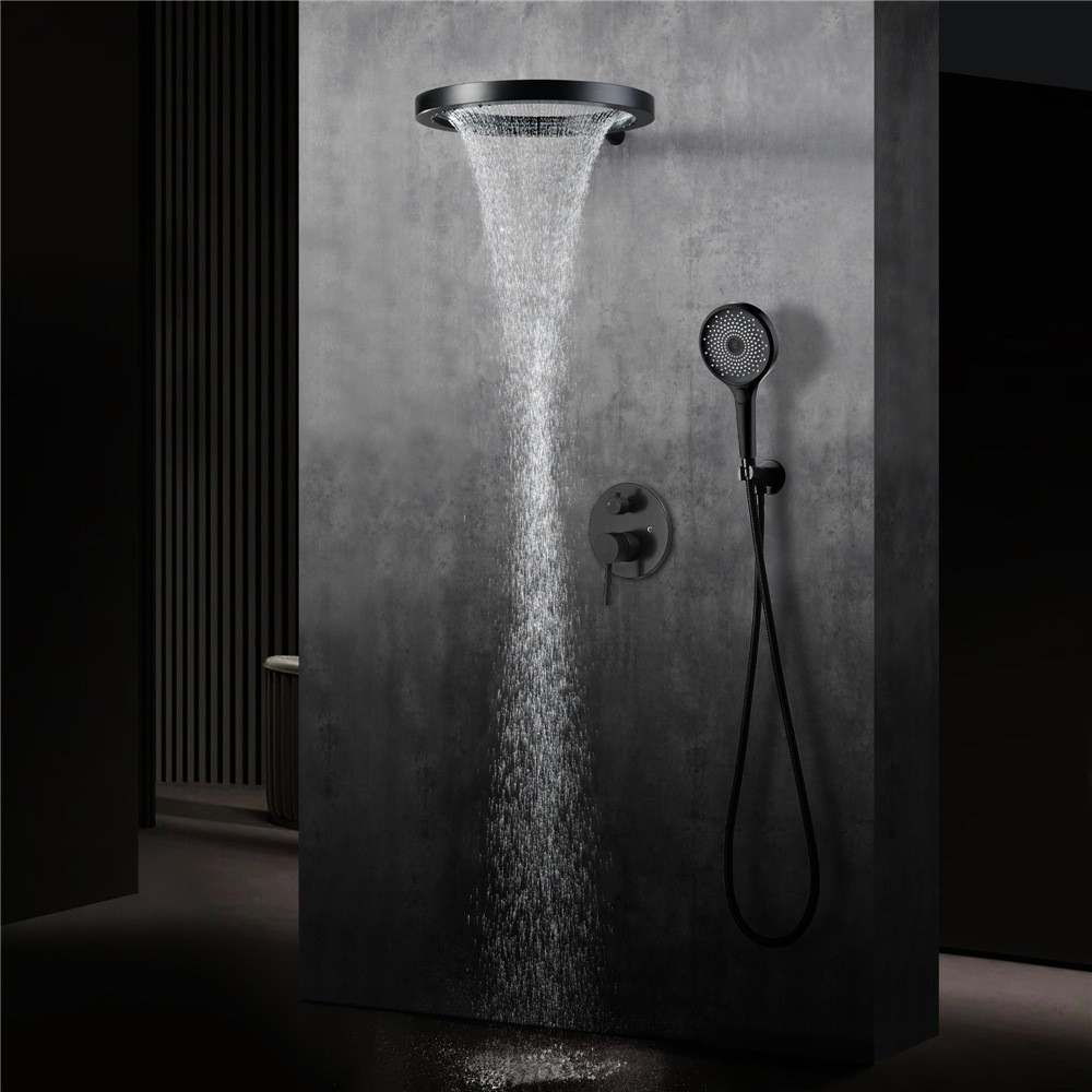 Black Brass Concealed Mixer Shower Set 20 Inch Rain Showerhead Wall Mounted