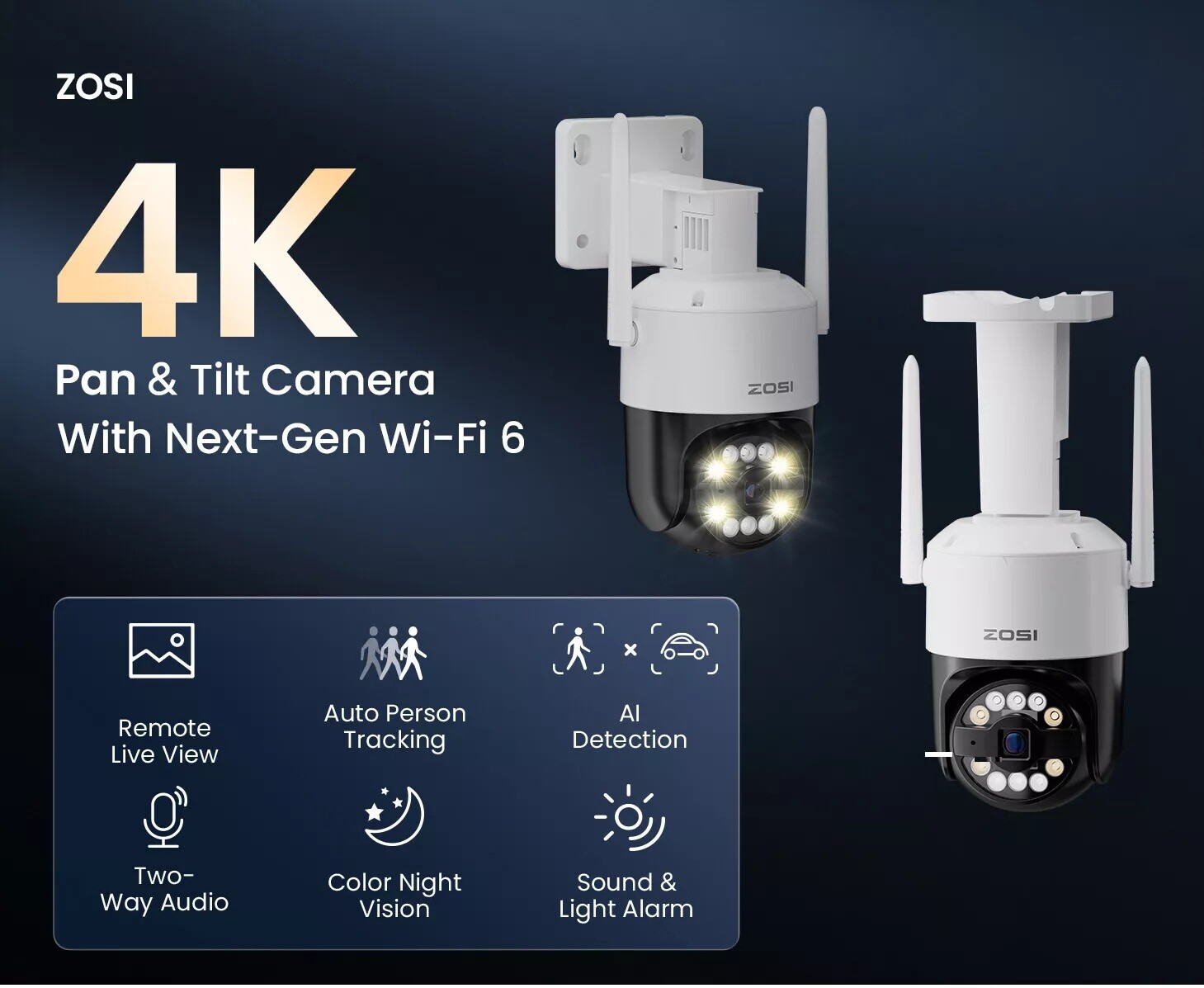 ZOSI C296 4K 8MP WiFi PT Security Camera 2-Way Talk Plug-in Wired Outdoor Camera