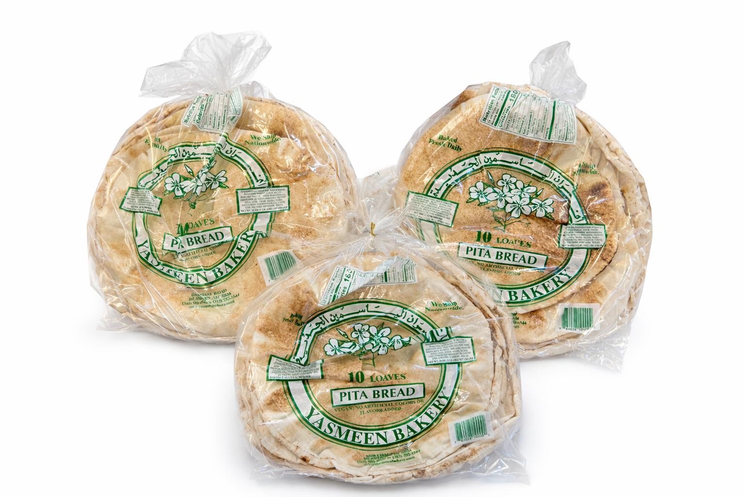 Yasmeen Bakery Thin White Pita Lebanese Bread Pack Of 3 (30 Loaves)