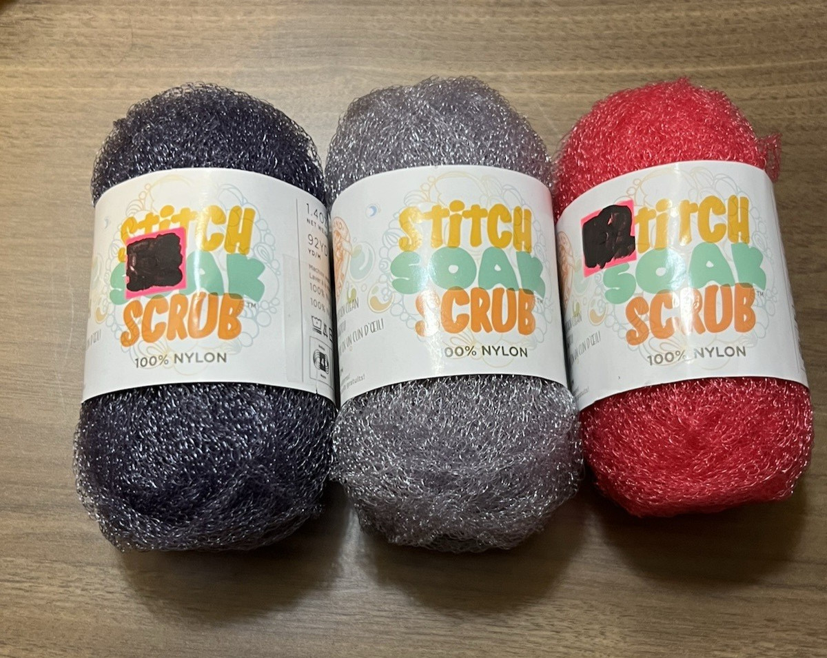 Lion Brand STITCH SOAK SCRUB Yarn 3 COLORS Nylon 1.4oz/ 92yds ea. Set of 3