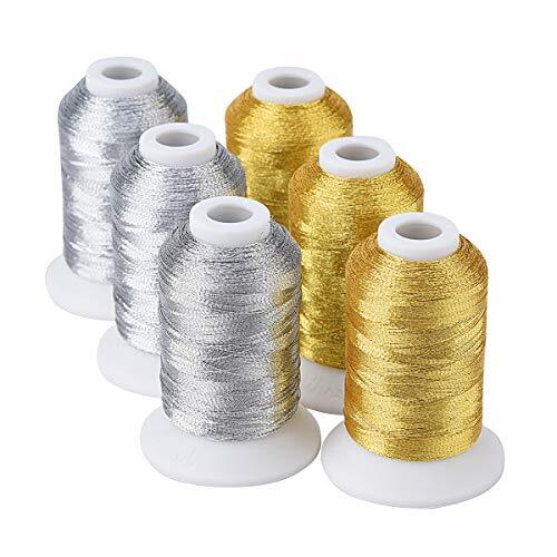 6 carretes de hilo metálico para máquina de bordar (3 dorados + 3 colores platea