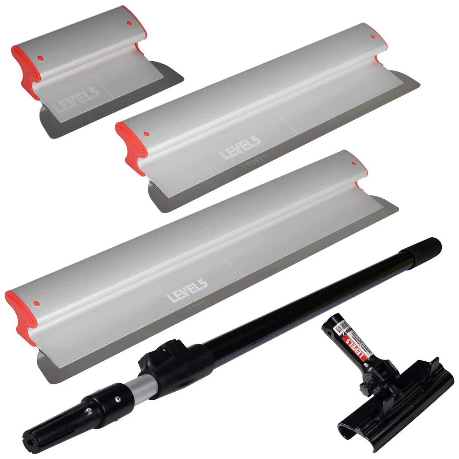 LEVEL5 Drywall Skimming Blade Set 10" 24" & 32” w/48"-84" Ext Handle | 5-441
