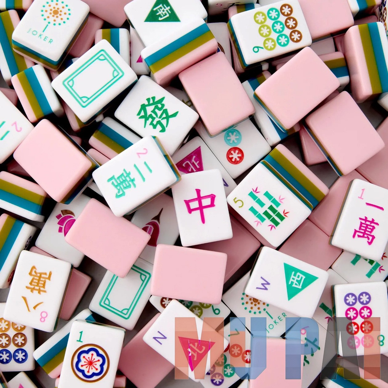 NEW! Vibrant Layered Mahjong Tiles – Full American Set 160Tiles - Pink triangle