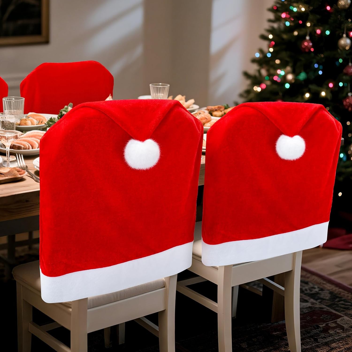 RJVW Christmas Chair Covers of 4, Plush Velvet Dining Room 4 Pcs