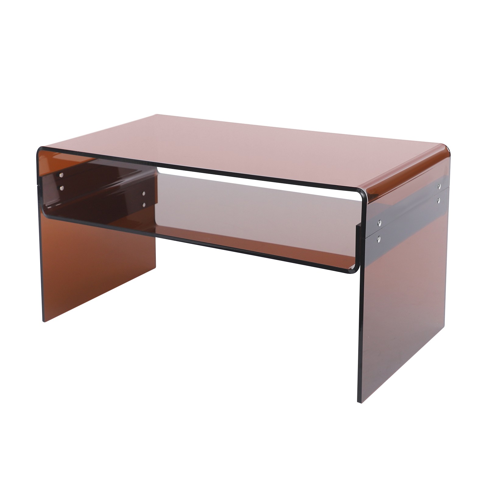 2 Tiers Modern Brown Acrylic Side Table Rectangular Coffee End Table 80*40*40cm