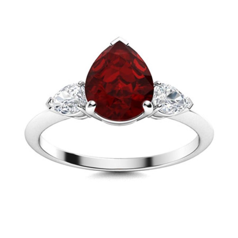 8x6mm Pear Garnet Ring 925 Sterling Silver Three-Stone Engagement Wedding Gift