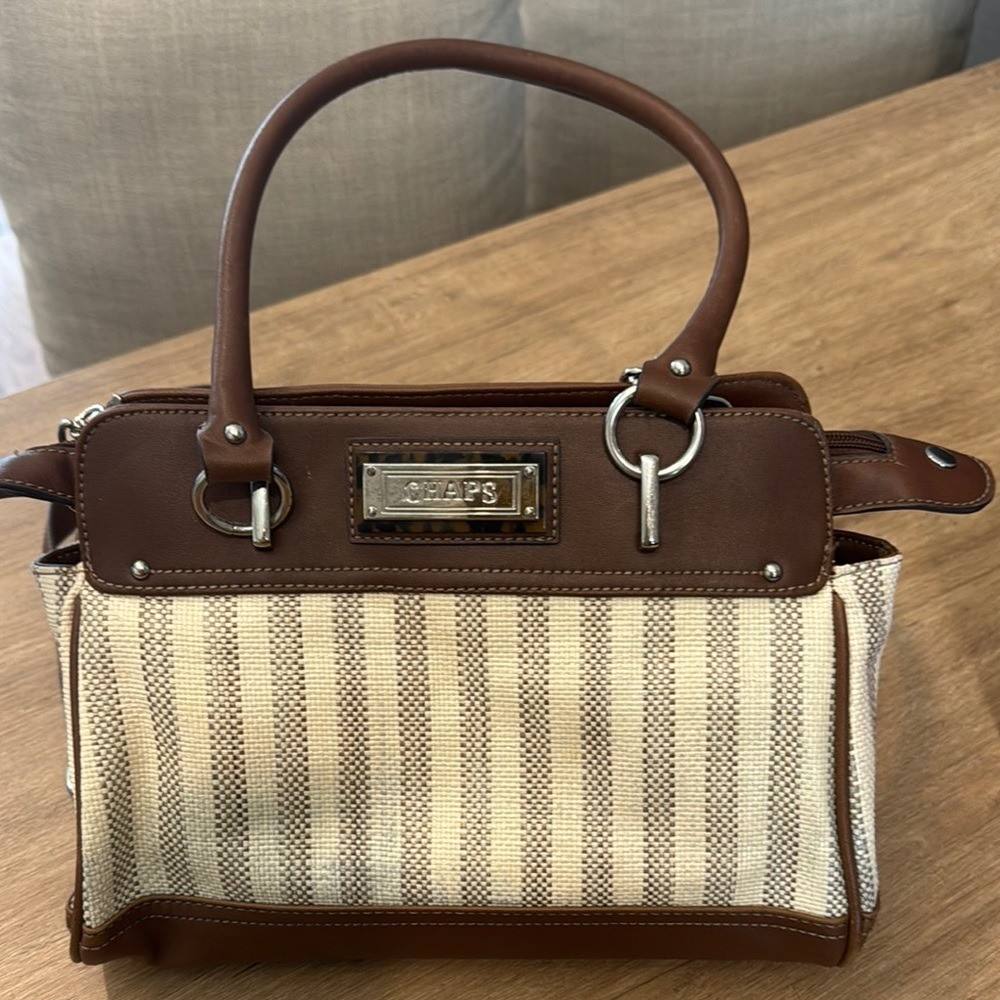 Chaps Woven Stripe Women's Handbag Purse 3 Compartments Zipper & Snap Close Cute