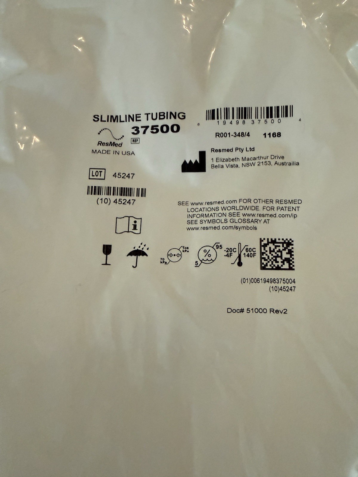 Slimline Tubing CPAP 37500 NEW Sealed in Package.