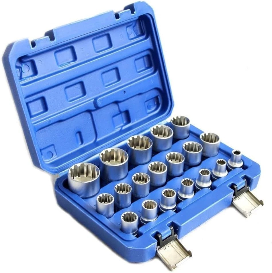 Spline Socket Set 1/2" Drive Universal Metric 8-32mm 12-point Cr-V Socket Set..,