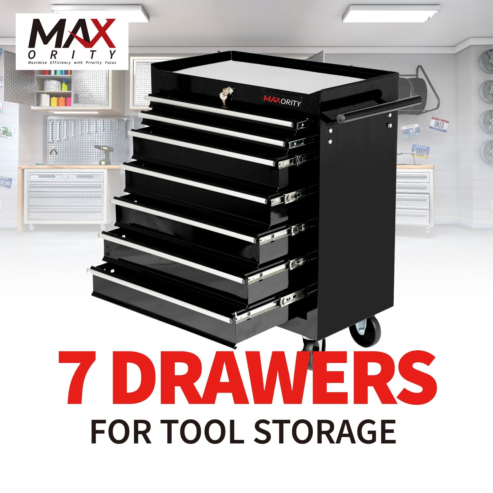 7-Drawer Heavy-Duty Rolling Tool Chest Cabinet with Lock