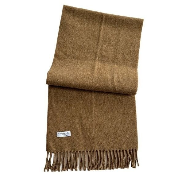 Christian Dior Unisex Wool Fringe Scarf Camel Brown Classic Old Money Luxury