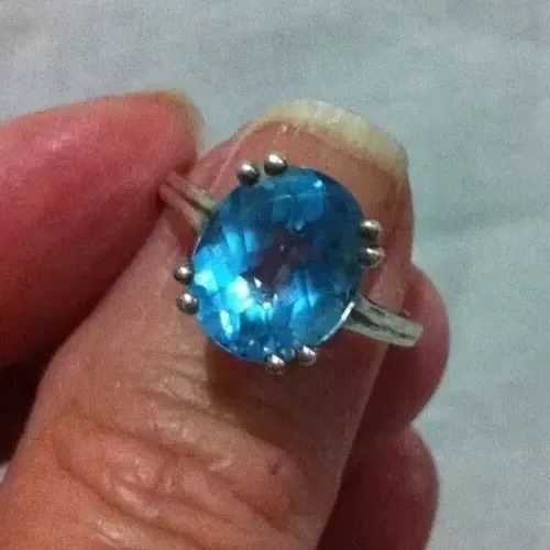 ❤️Genuine Faceted Blue Topaz Bling Ring STERLING SILVER 7 Cushion Cut