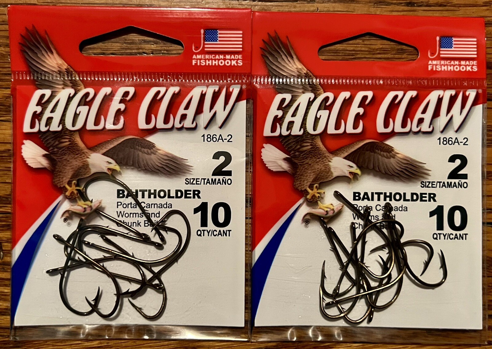 20 Eagle Claw 186A-2 Size 2 Baitholder Hooks Fishing Tackle