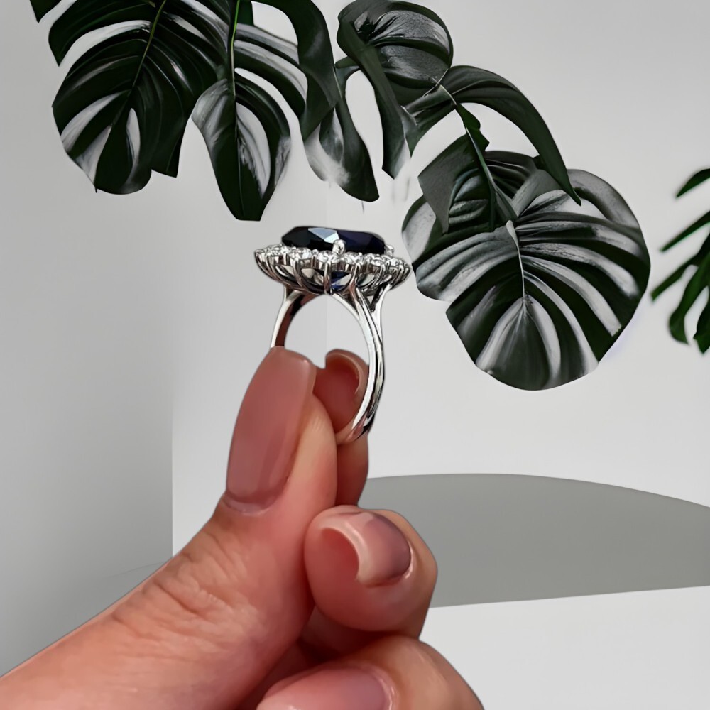 Oval Cut Lab Grown Blue Sapphire Platinum Wedding Ring Natural Diamond 8.30 Ct