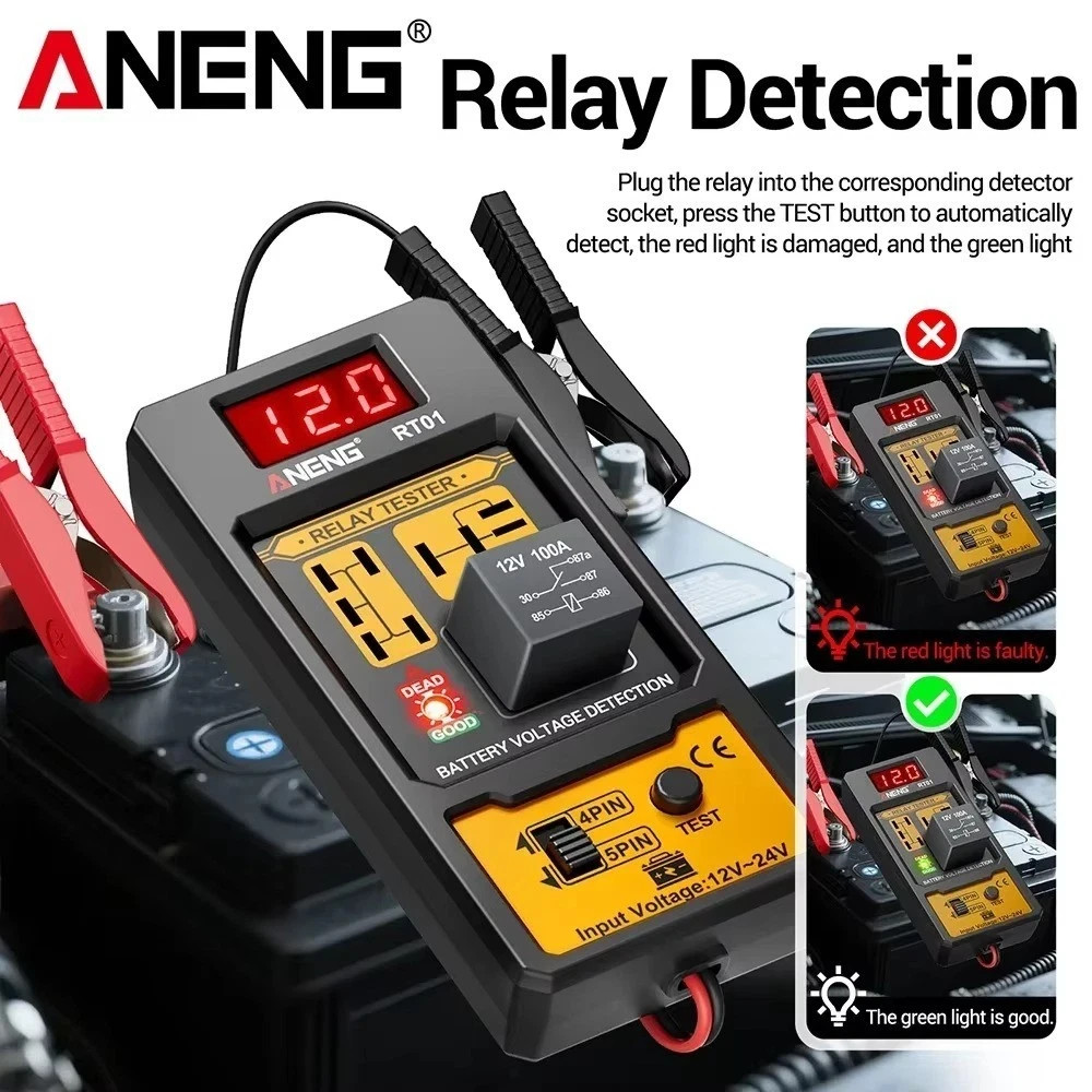 ANENG RT01 Digital Relay Tester Detector 11-25V Universal 4/5 Pin Car Battery