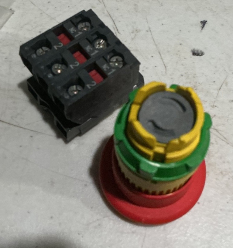 red push button , red mushroom e-stop w/3 red n/c contacts