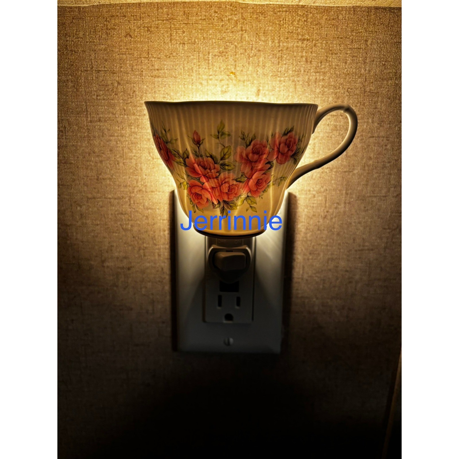 Handcrafted Teacup Night Light Pink Roses Floral Porcelain Cottagecore Plug-In