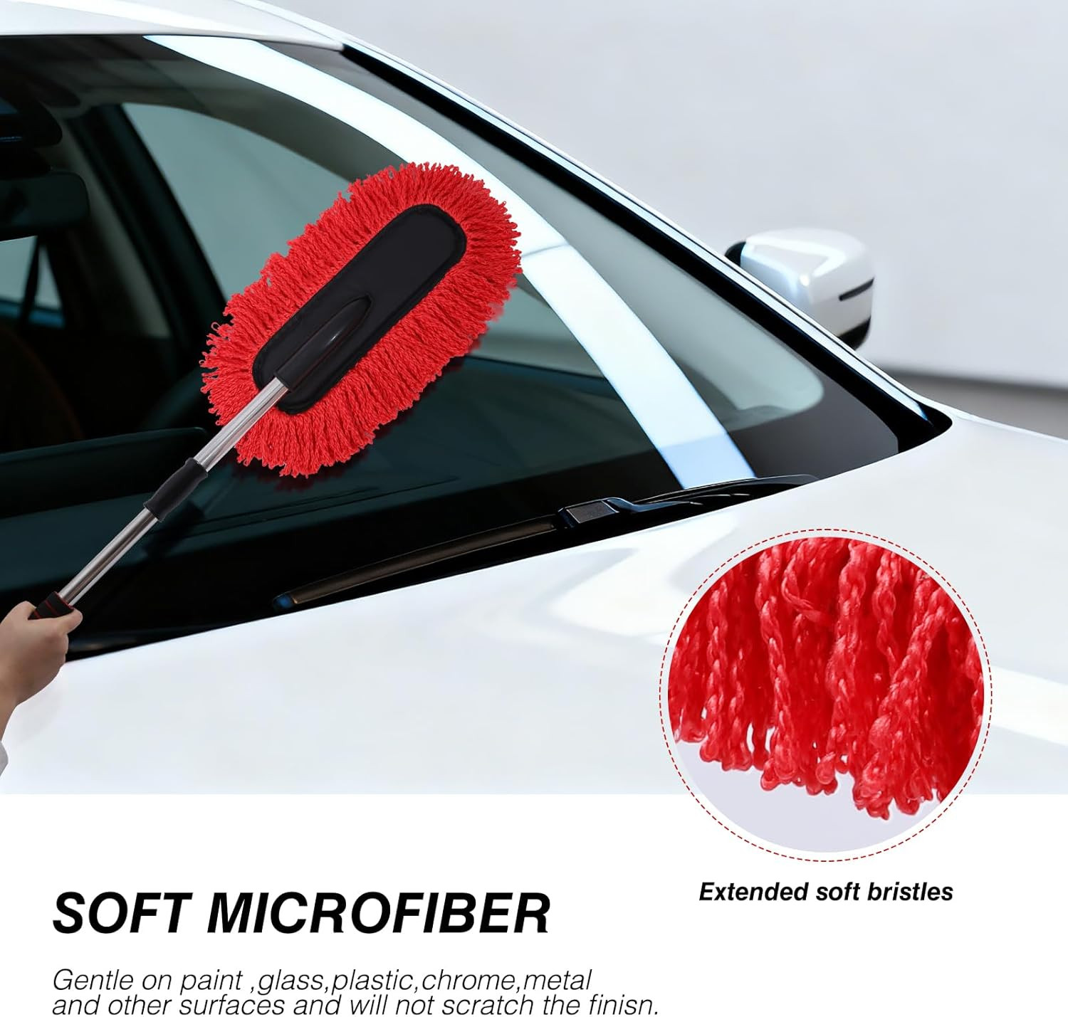 3 Pack Large Red Microfiber Car Duster Exterior Scratch Free with Extendable, Ca